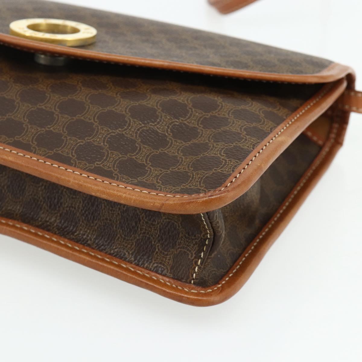 CELINE Macadam Canvas Circle Shoulder Bag PVC Leather Brown Gold Auth 179710A