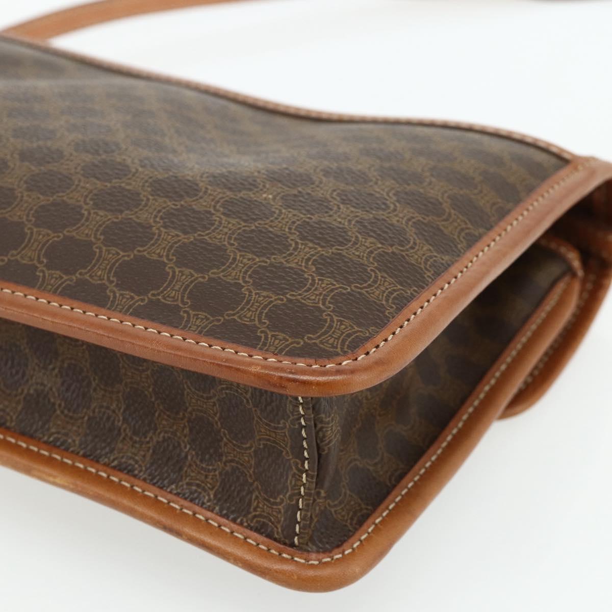 CELINE Macadam Canvas Circle Shoulder Bag PVC Leather Brown Gold Auth 179710A