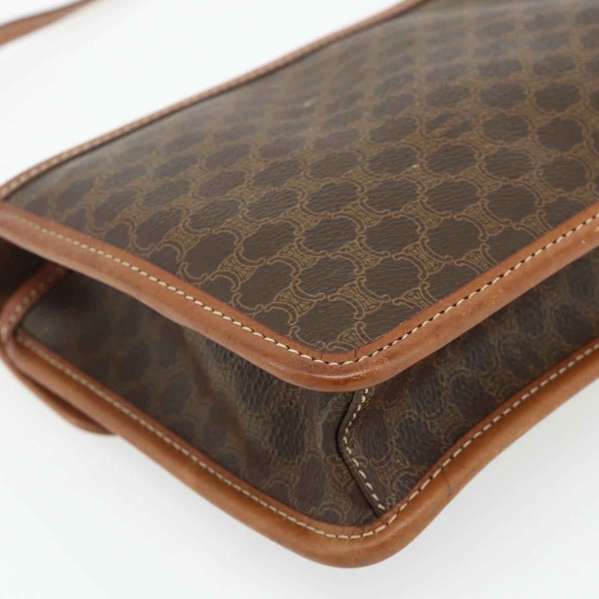CELINE Macadam Canvas Circle Shoulder Bag PVC Leather Brown Gold Auth 179710A