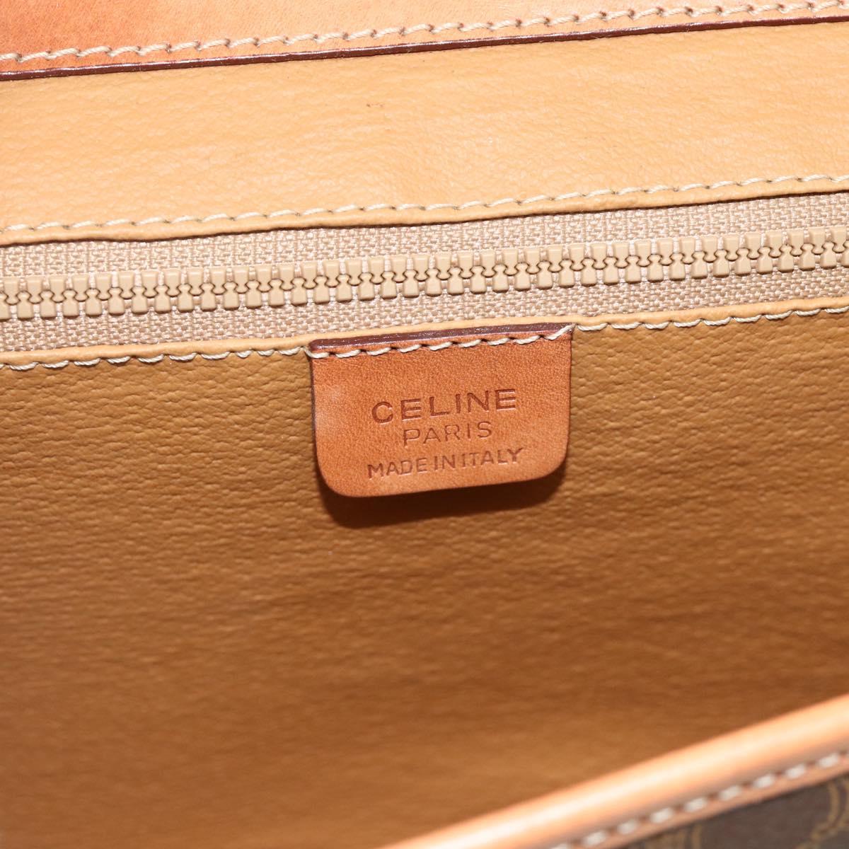 CELINE Macadam Canvas Circle Shoulder Bag PVC Leather Brown Gold Auth 179710A