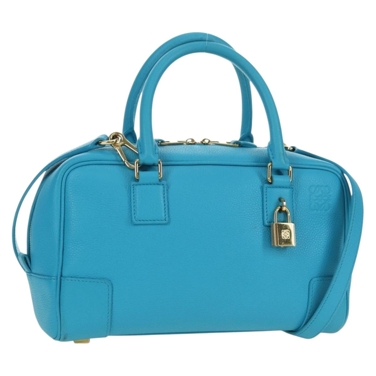 LOEWE Amazonas 23 Hand Bag Leather 2way Light Blue Gold Auth 179711V