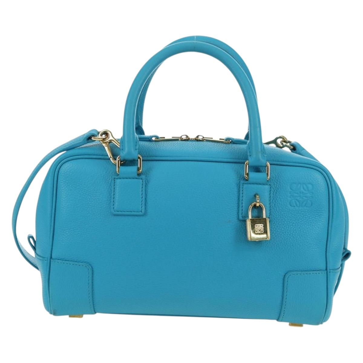 LOEWE Amazonas 23 Hand Bag Leather 2way Light Blue Gold Auth 179711V