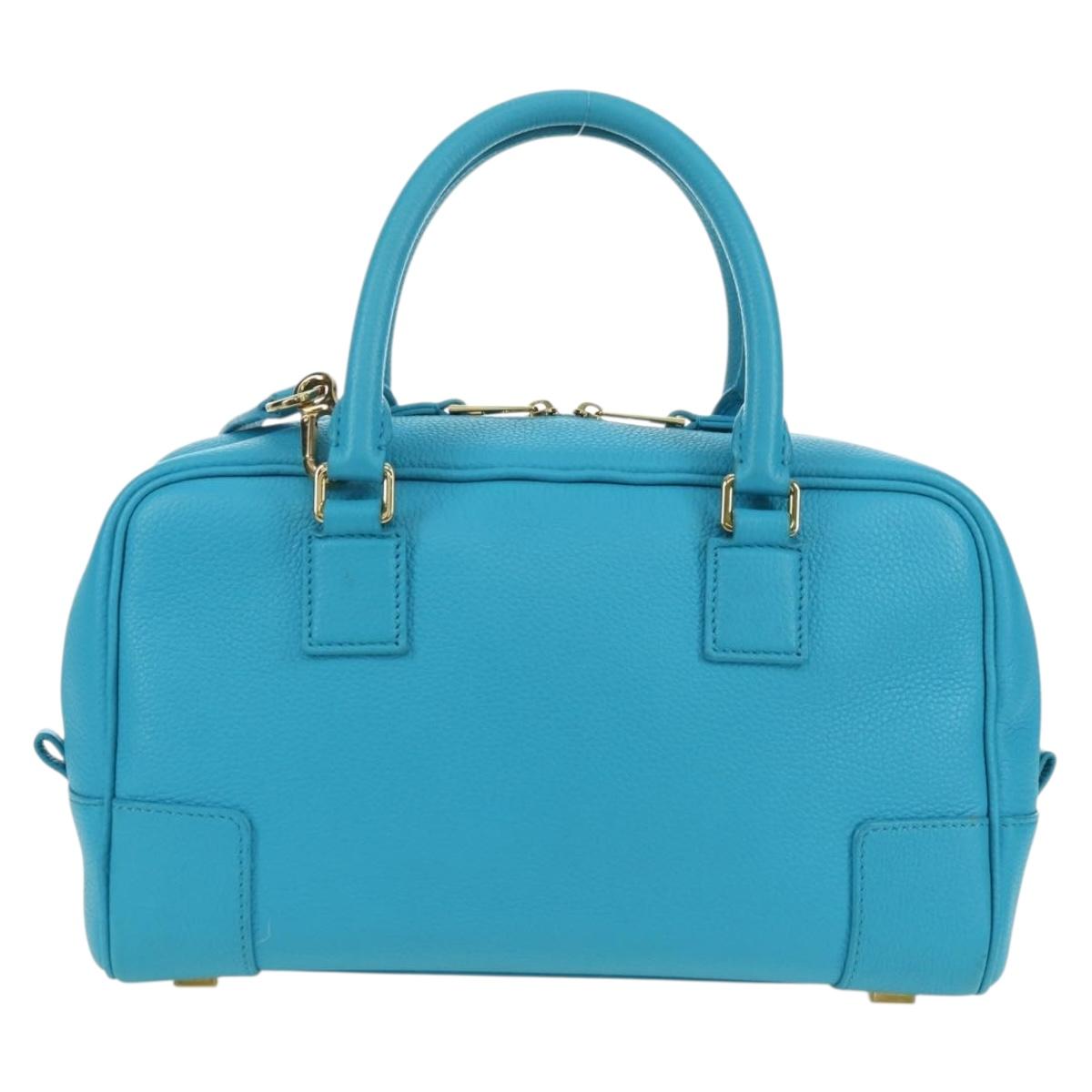 LOEWE Amazonas 23 Hand Bag Leather 2way Light Blue Gold Auth 179711V