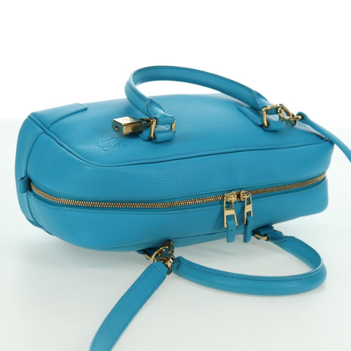 LOEWE Amazonas 23 Hand Bag Leather 2way Light Blue Gold Auth 179711V