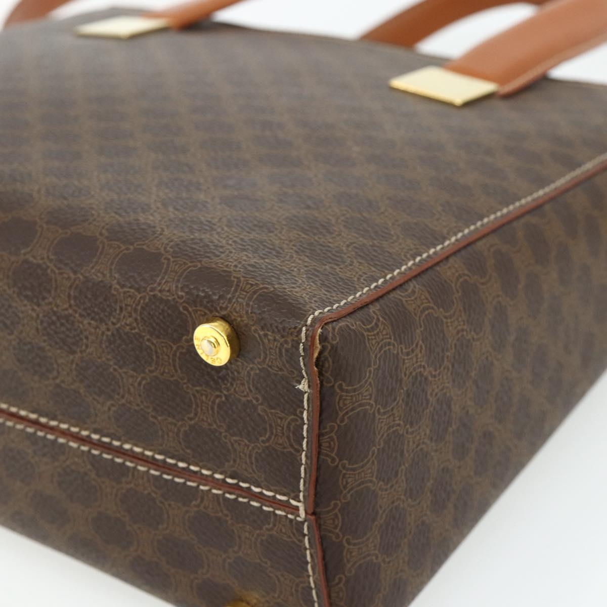CELINE Macadam Canvas Hand Bag PVC Leather 2way Brown Gold Auth 179713A