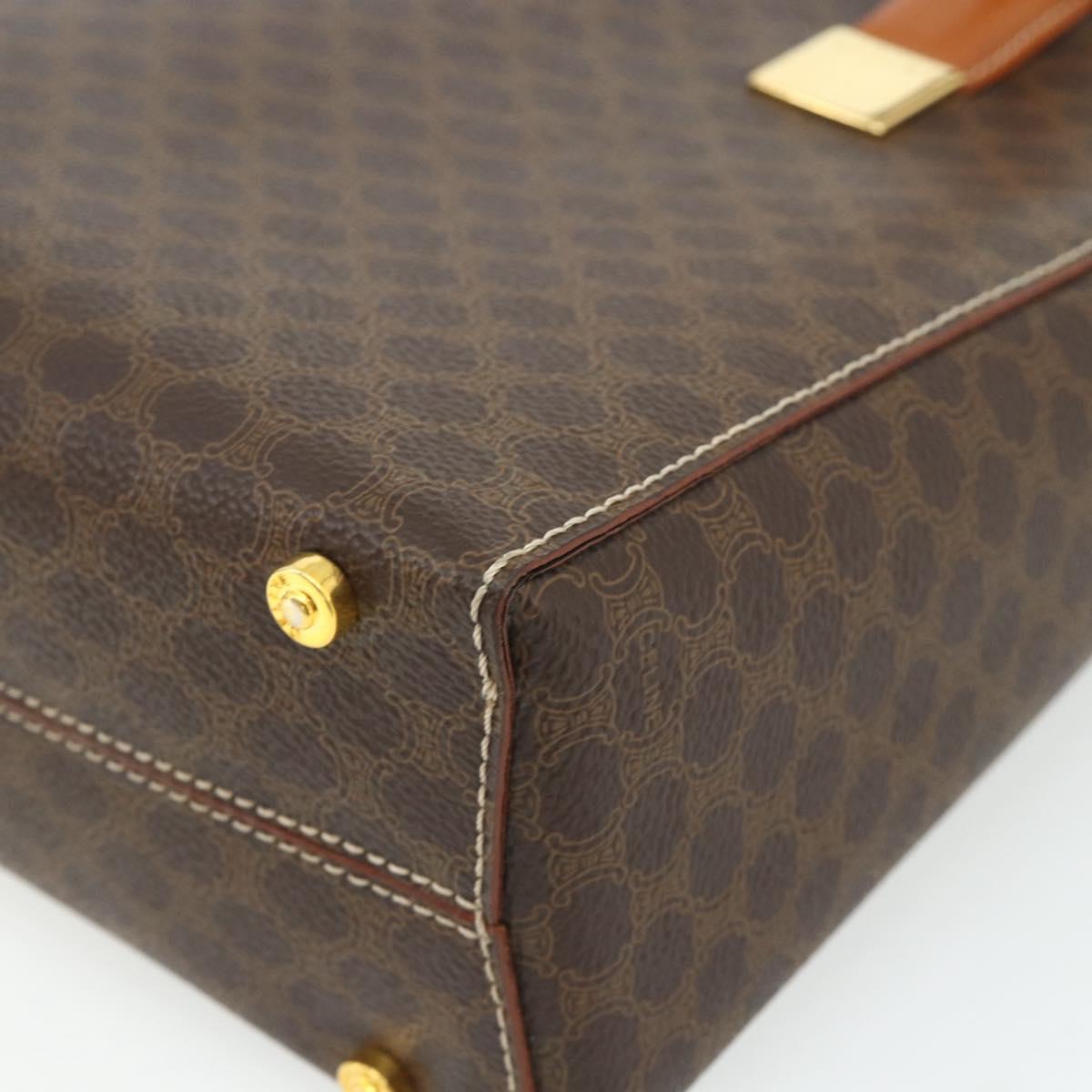 CELINE Macadam Canvas Hand Bag PVC Leather 2way Brown Gold Auth 179713A