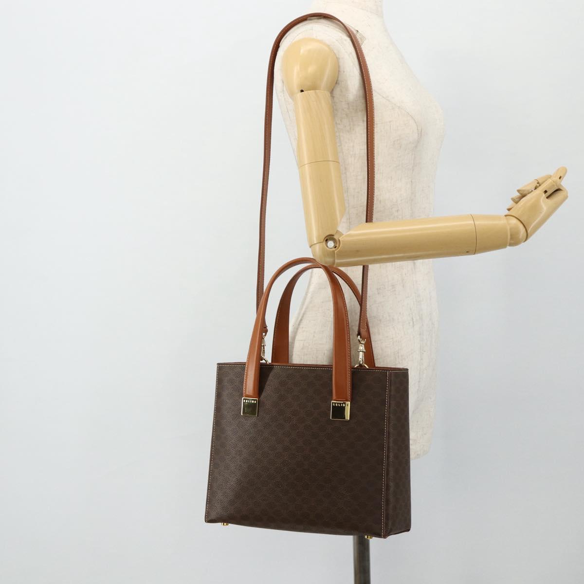 CELINE Macadam Canvas Hand Bag PVC Leather 2way Brown Gold Auth 179713A