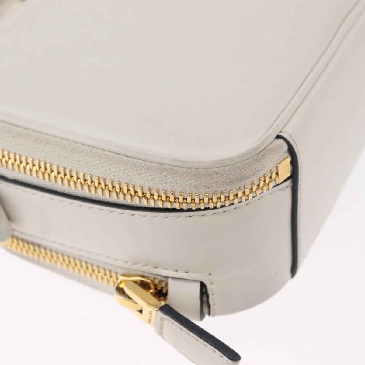 PRADA Hand Bag Leather 2way White Gold Auth 179715A