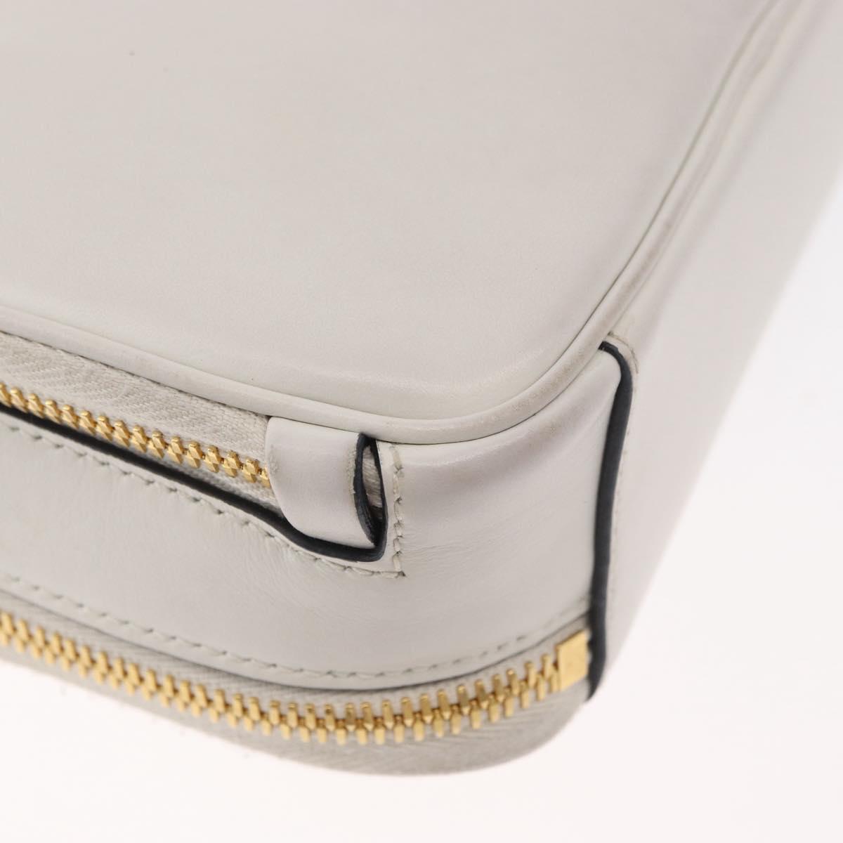 PRADA Hand Bag Leather 2way White Gold Auth 179715A