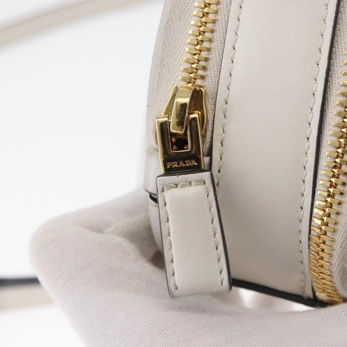 PRADA Hand Bag Leather 2way White Gold Auth 179715A