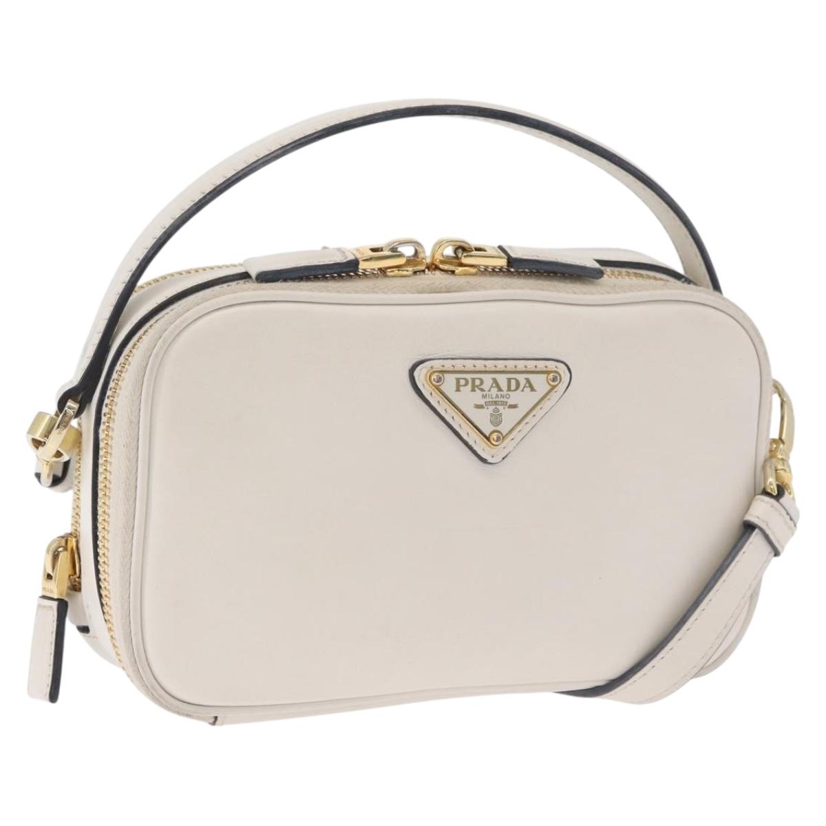 PRADA Hand Bag Leather 2way White Gold Auth 179715A