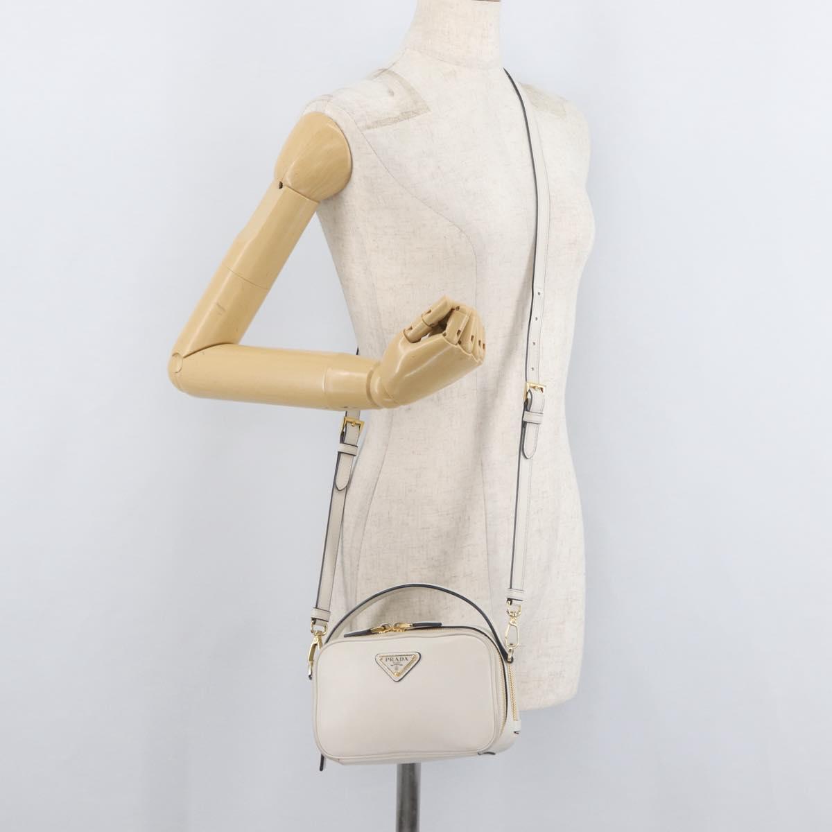 PRADA Hand Bag Leather 2way White Gold Auth 179715A
