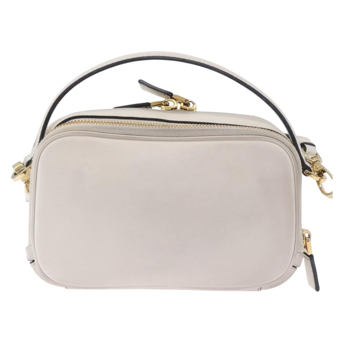 PRADA Hand Bag Leather 2way White Gold Auth 179715A