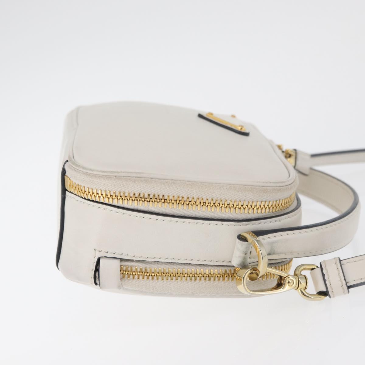 PRADA Hand Bag Leather 2way White Gold Auth 179715A