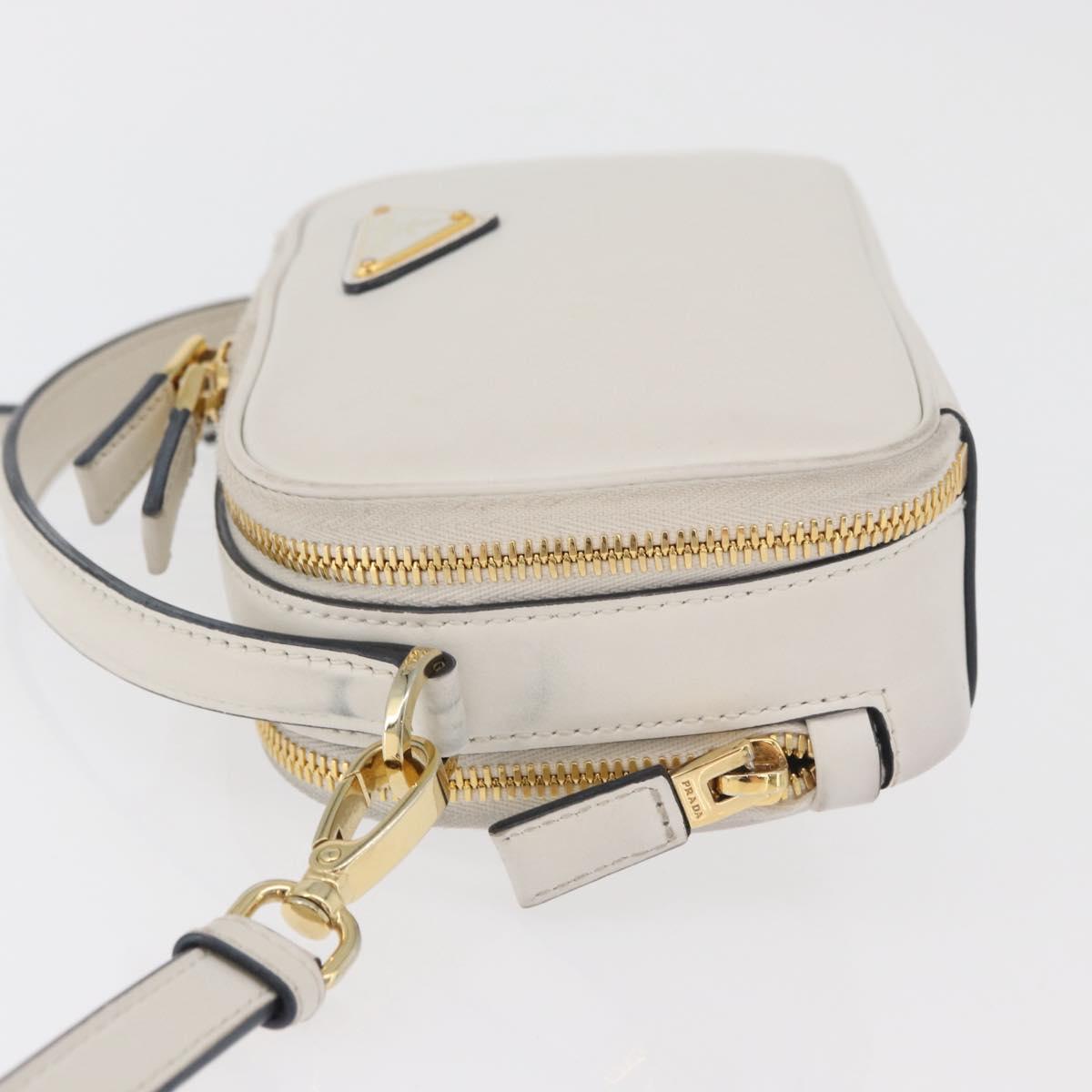 PRADA Hand Bag Leather 2way White Gold Auth 179715A