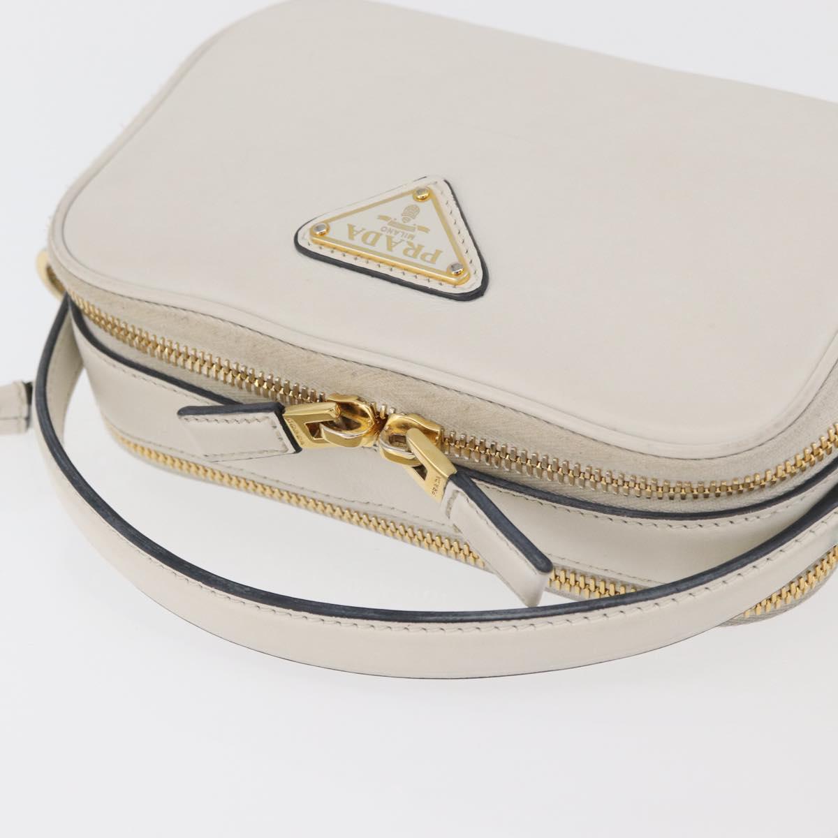PRADA Hand Bag Leather 2way White Gold Auth 179715A