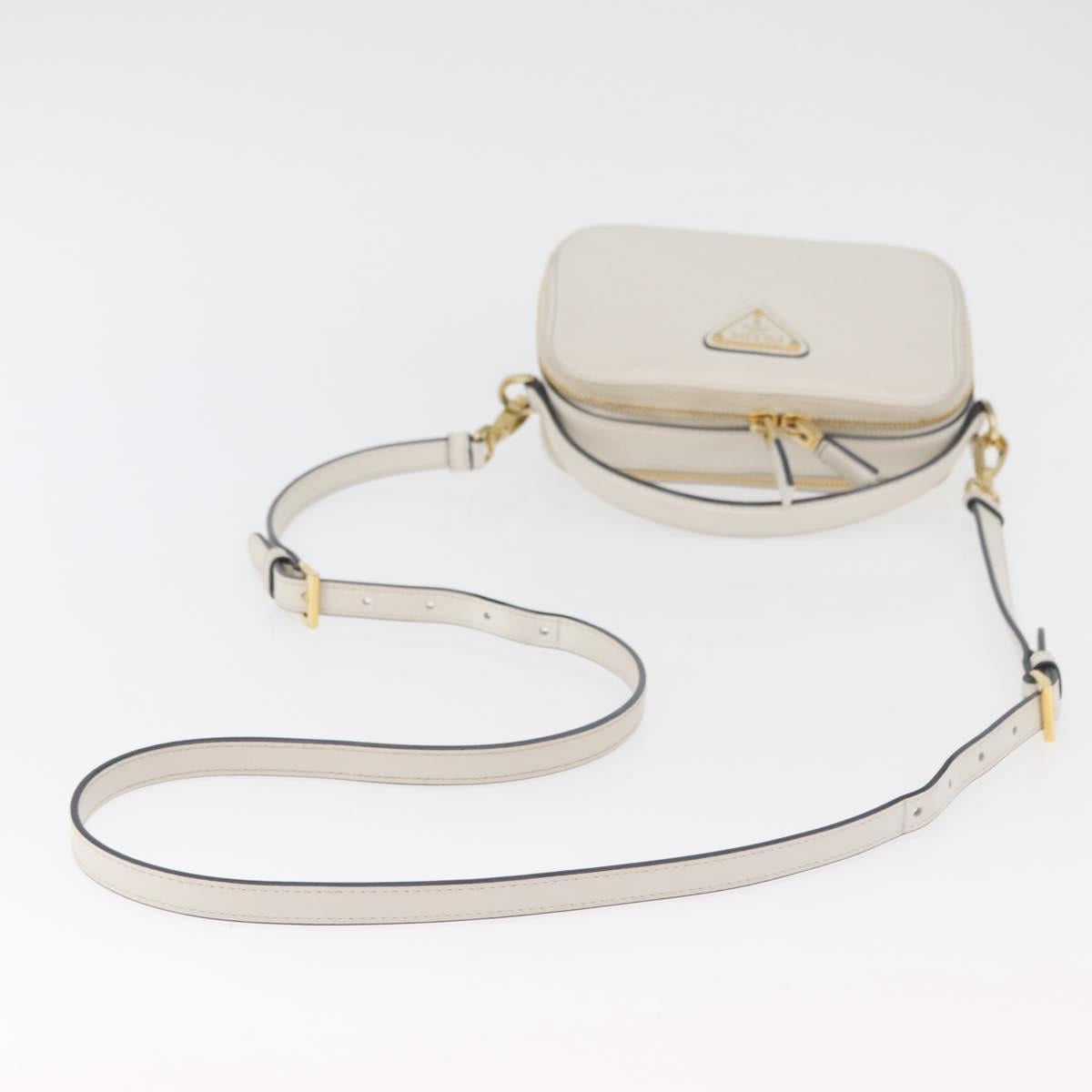 PRADA Hand Bag Leather 2way White Gold Auth 179715A