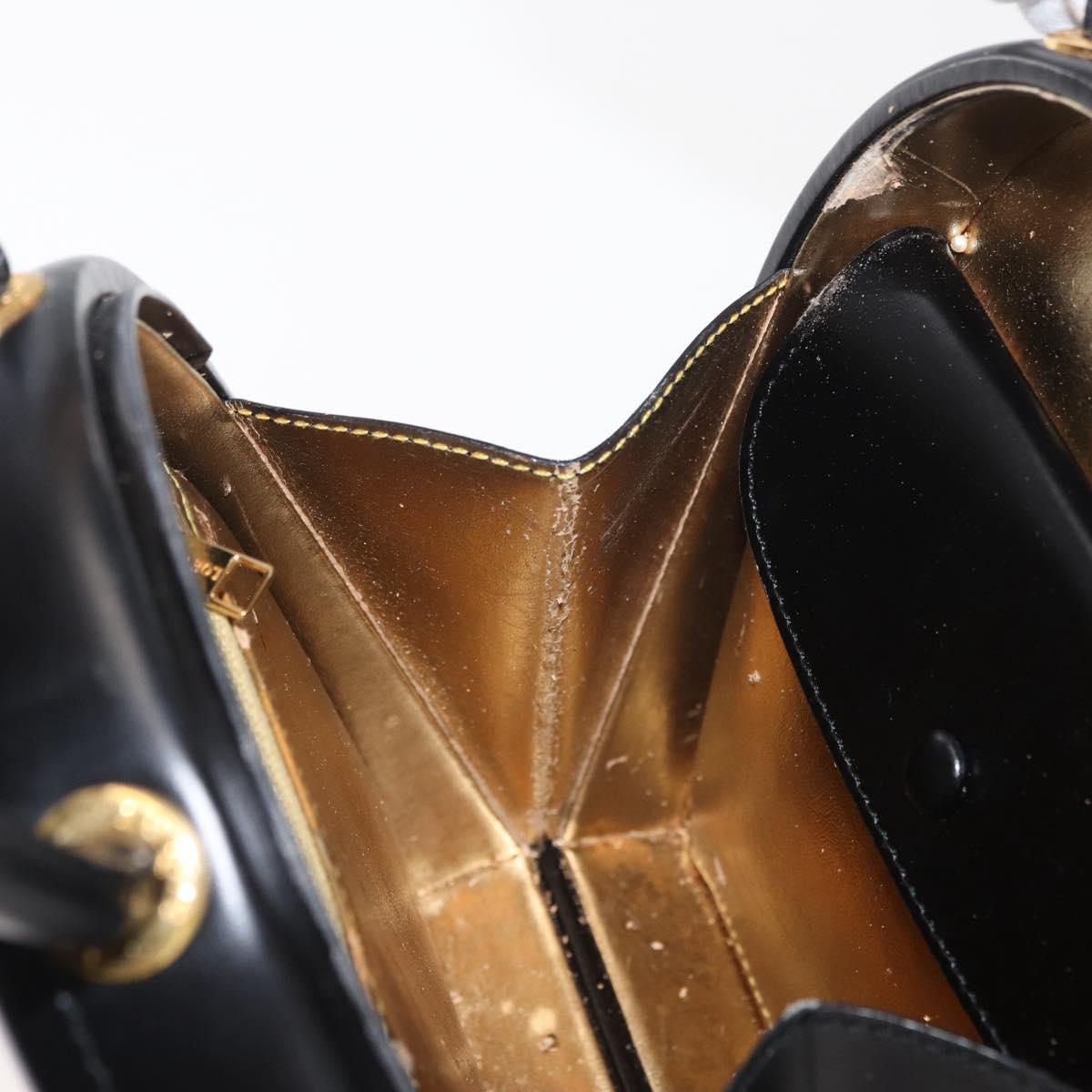 LOEWE Hand Bag Leather Black Gold Auth 179716A