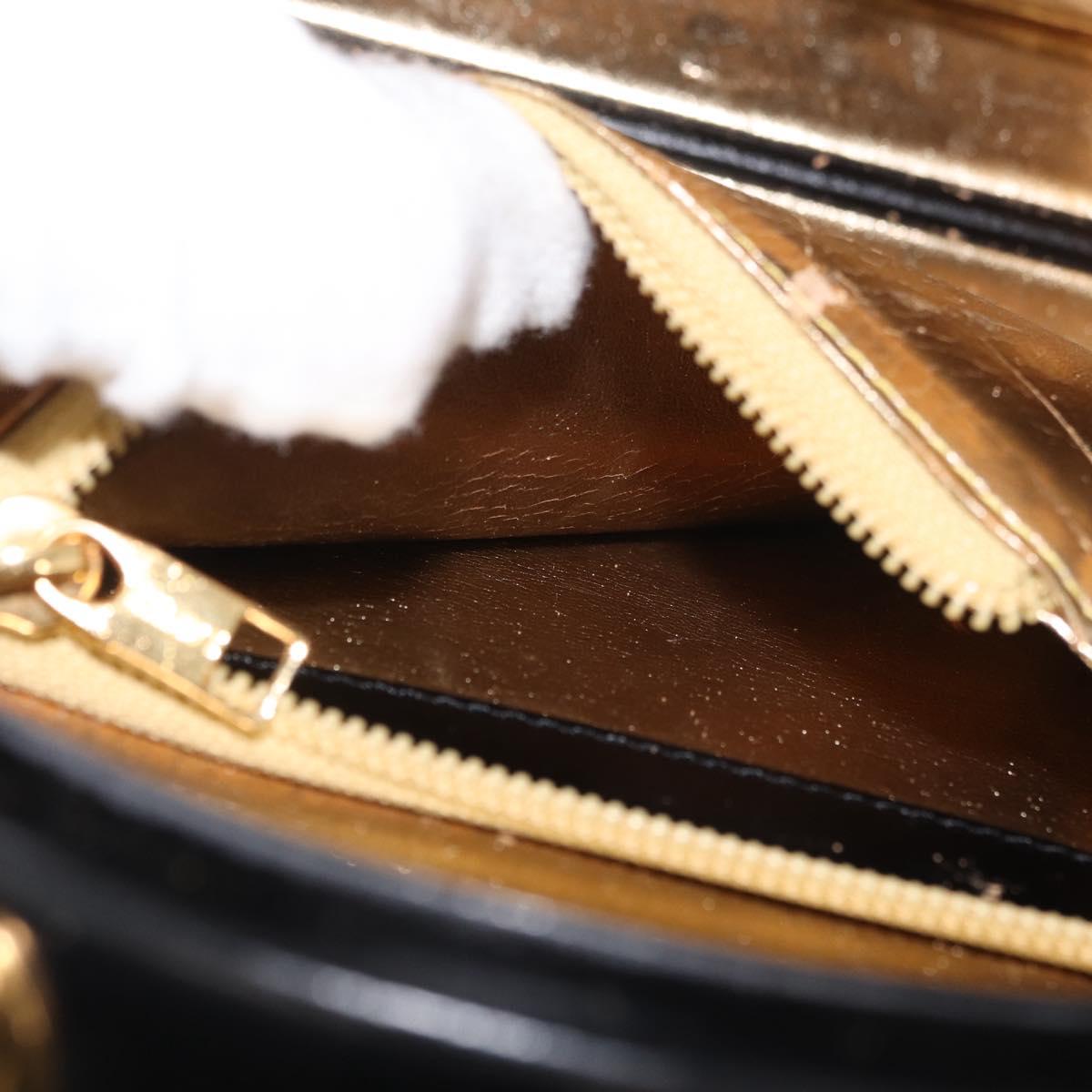 LOEWE Hand Bag Leather Black Gold Auth 179716A