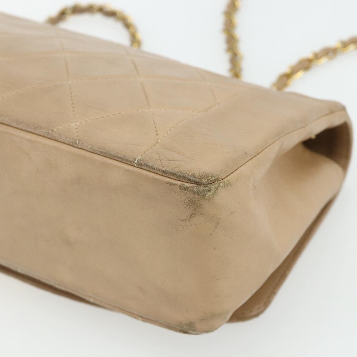 CHANEL Matelasse Chain Shoulder Bag Lamb Skin Beige Gold CC Auth 179717A