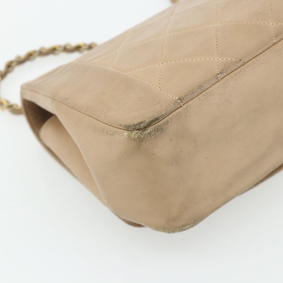 CHANEL Matelasse Chain Shoulder Bag Lamb Skin Beige Gold CC Auth 179717A