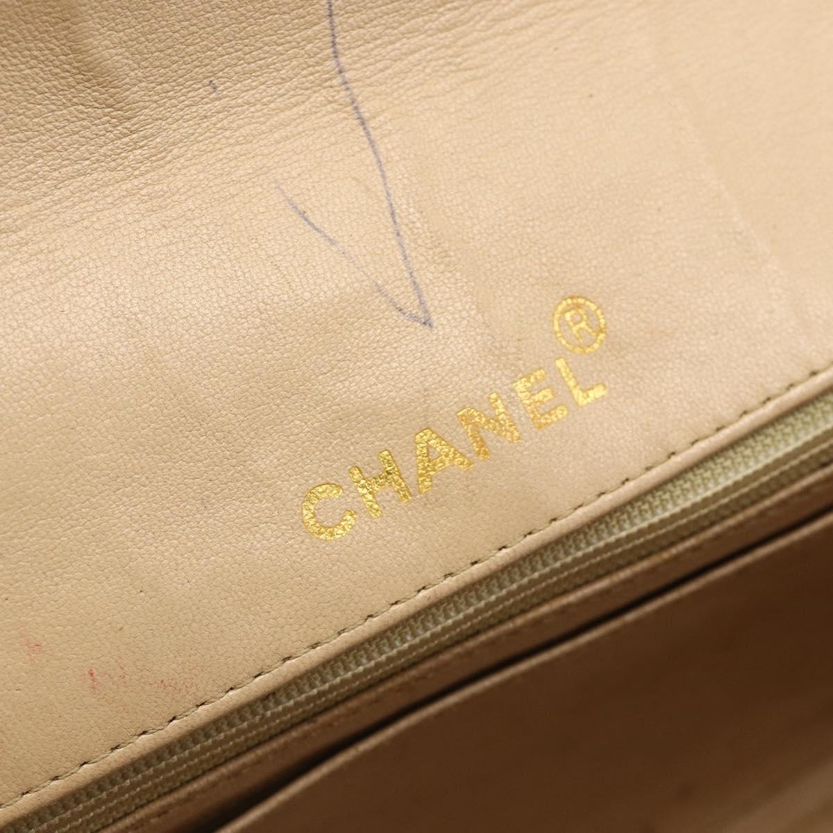 CHANEL Matelasse Chain Shoulder Bag Lamb Skin Beige Gold CC Auth 179717A