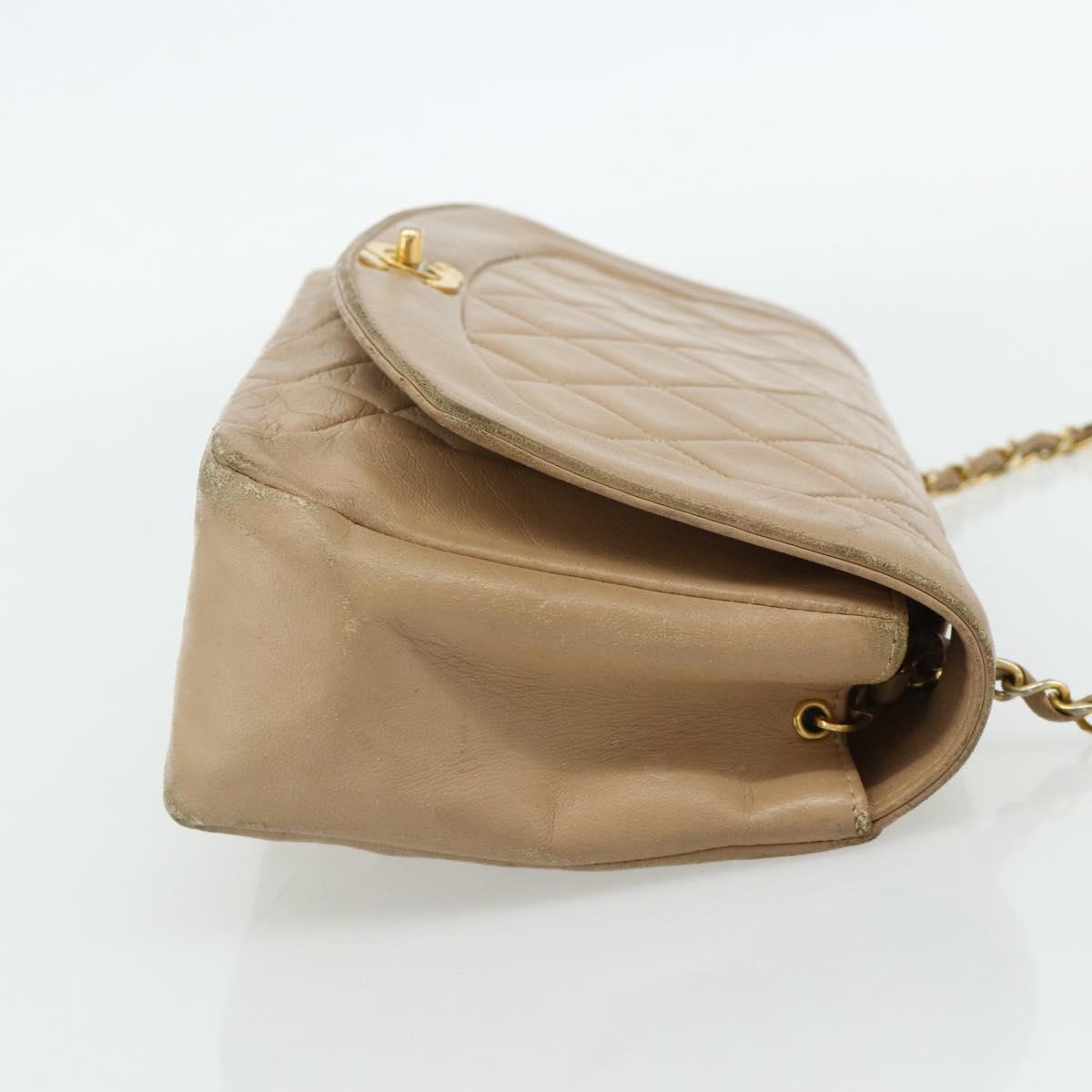 CHANEL Matelasse Chain Shoulder Bag Lamb Skin Beige Gold CC Auth 179717A