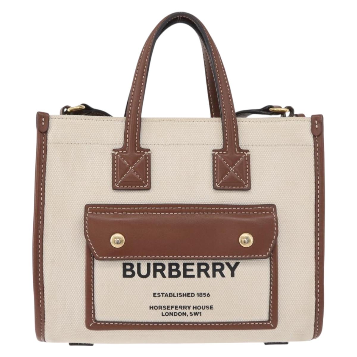 BURBERRY Hand Bag Canvas 2way Beige Gold Auth 179719A