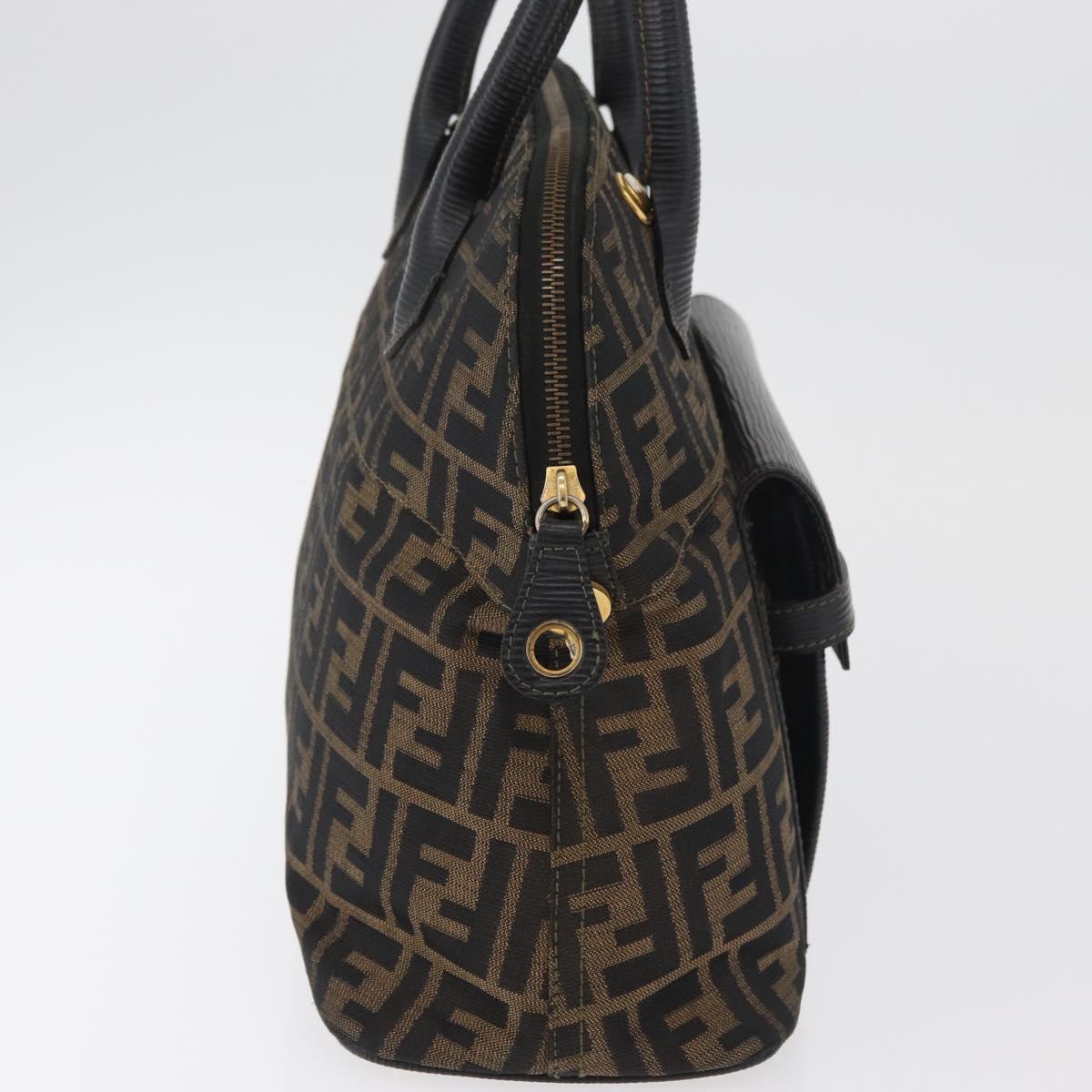 FENDI Zucca Canvas Hand Bag Black Brown Auth 179721A