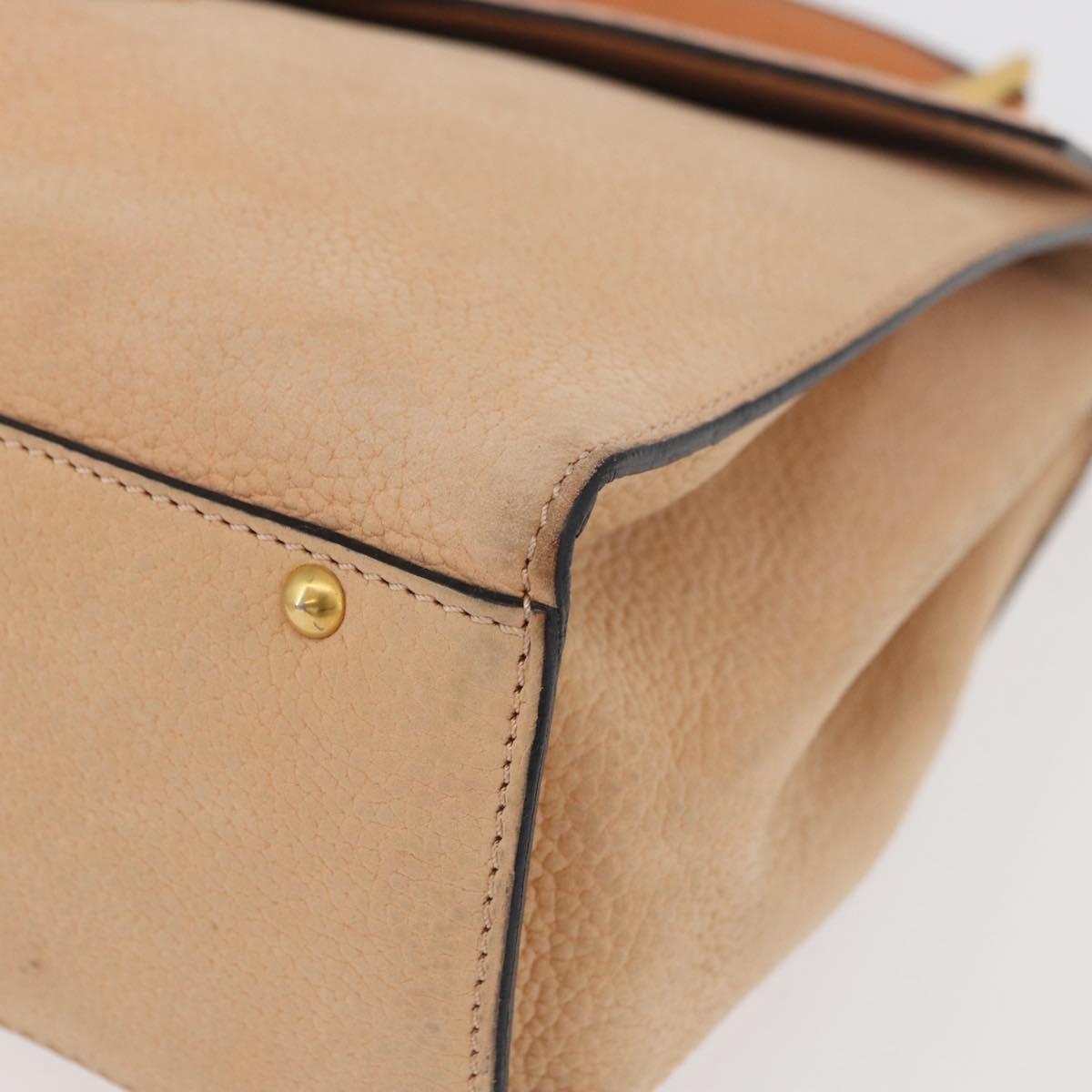 CELINE Hand Bag Leather Beige Gold Auth 179724A