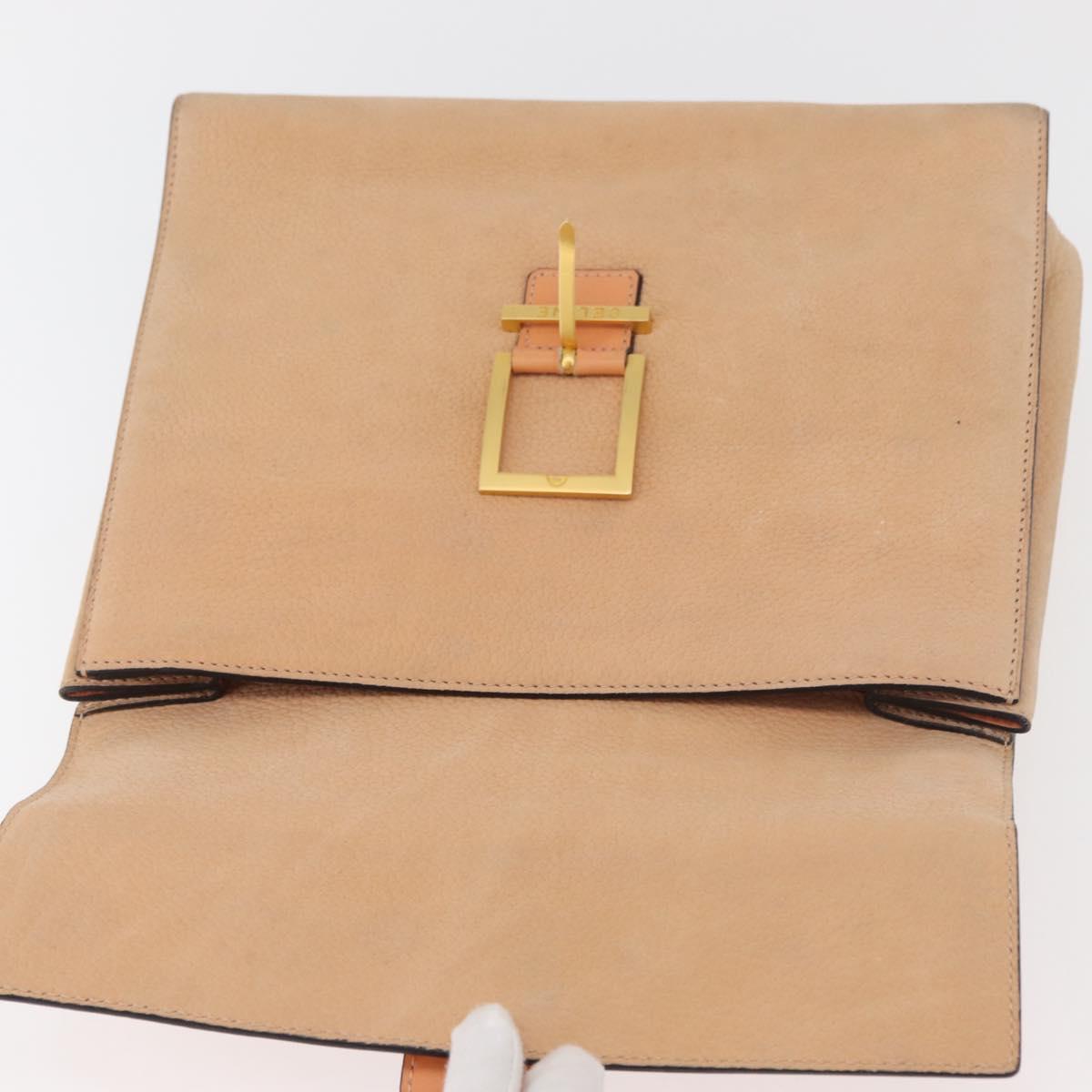 CELINE Hand Bag Leather Beige Gold Auth 179724A