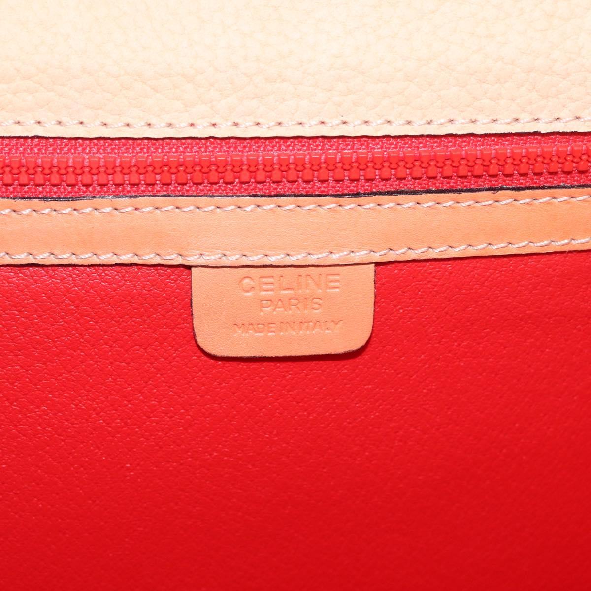 CELINE Hand Bag Leather Beige Gold Auth 179724A