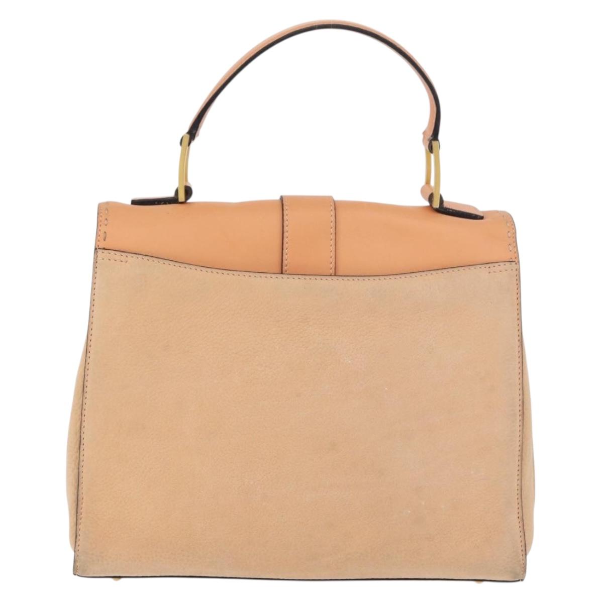CELINE Hand Bag Leather Beige Gold Auth 179724A