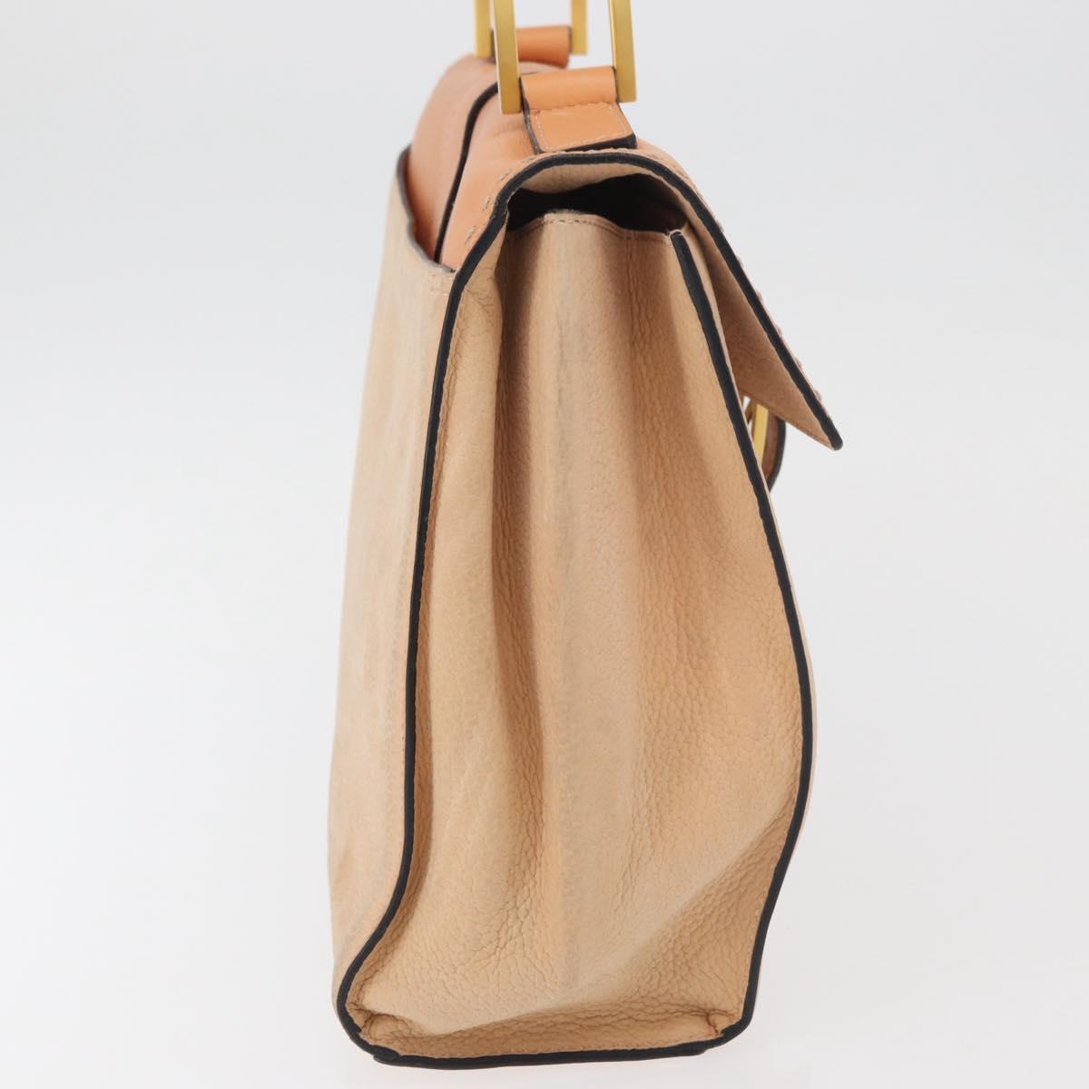CELINE Hand Bag Leather Beige Gold Auth 179724A