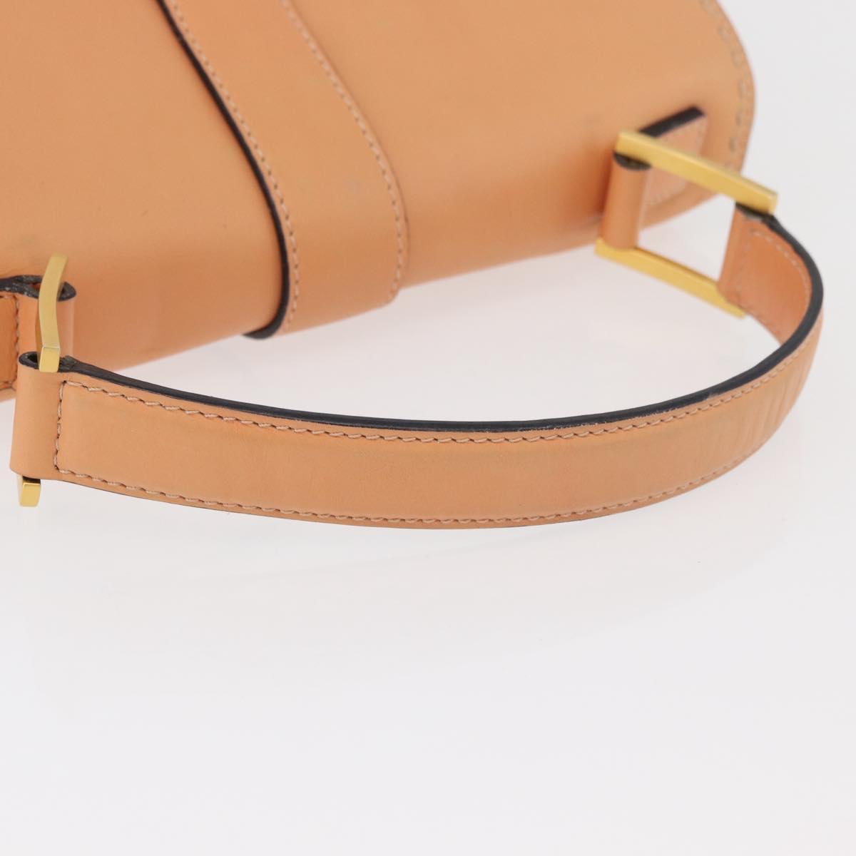 CELINE Hand Bag Leather Beige Gold Auth 179724A