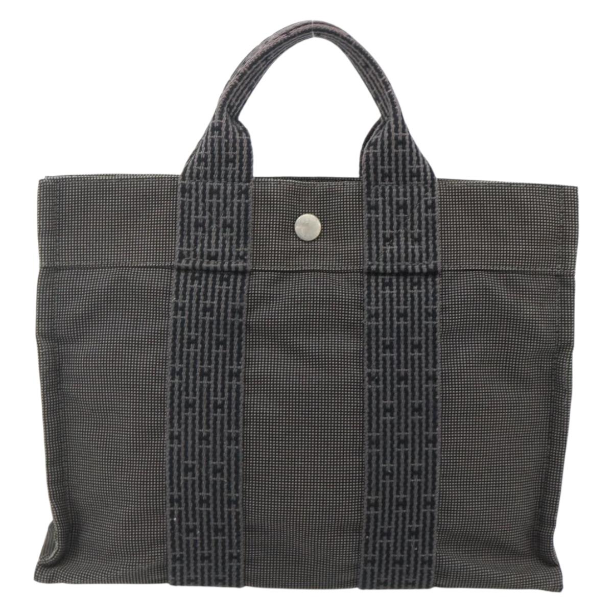 HERMES Her Line Tote PM Tote Bag Canvas Gray Silver Auth 179728A