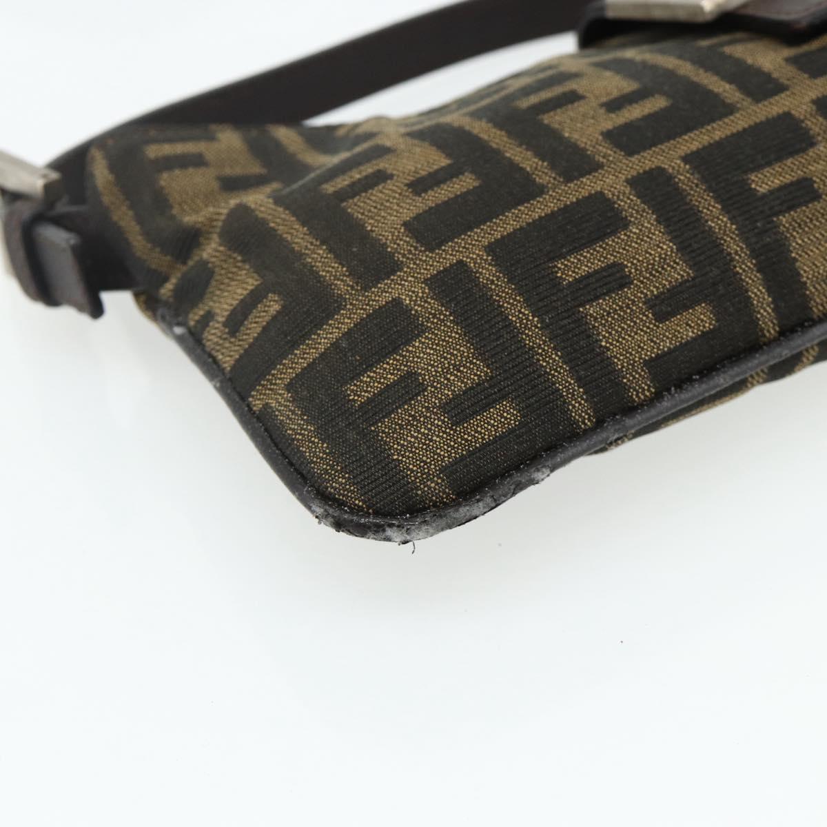 FENDI Zucca Canvas Mamma Baguette Shoulder Bag Black Brown Auth 179729