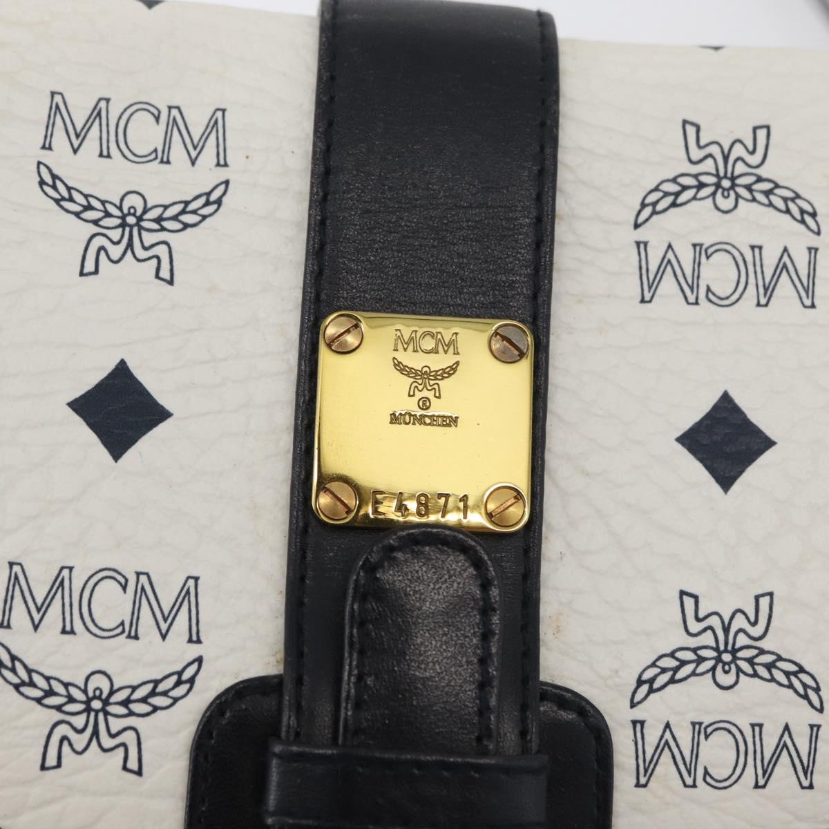 MCM Vicetos Logogram Shoulder Bag PVC Leather White Gold Auth 179730