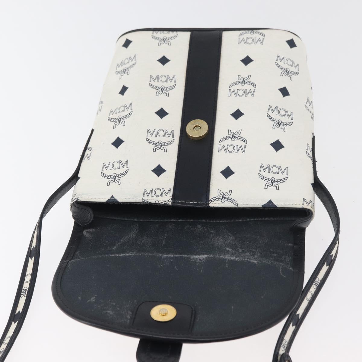 MCM Vicetos Logogram Shoulder Bag PVC Leather White Gold Auth 179730