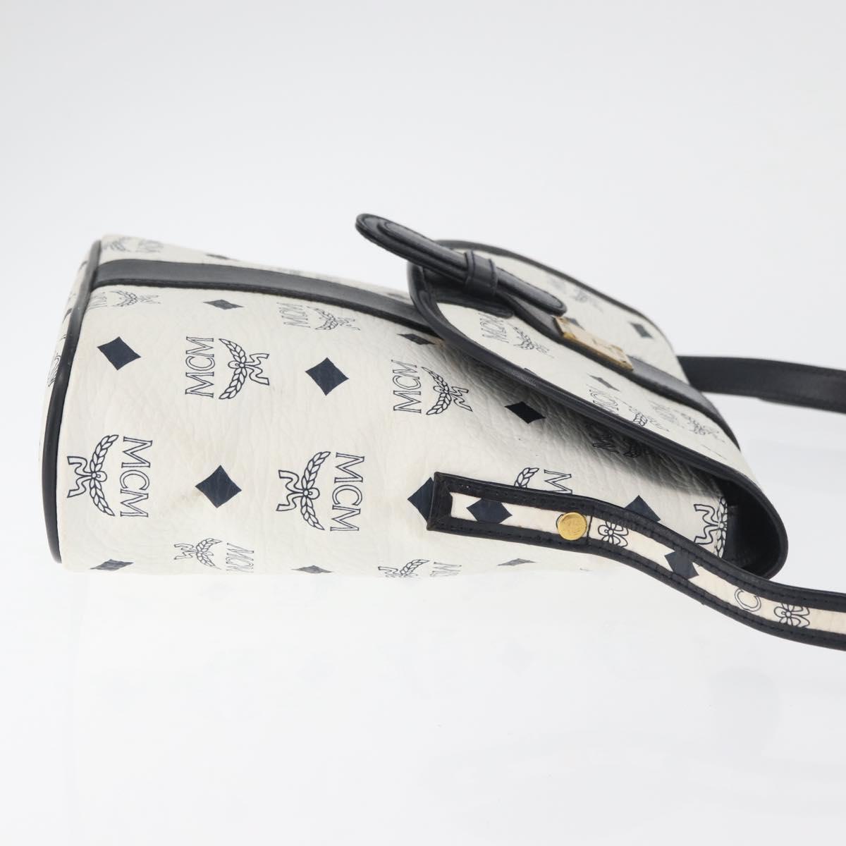 MCM Vicetos Logogram Shoulder Bag PVC Leather White Gold Auth 179730
