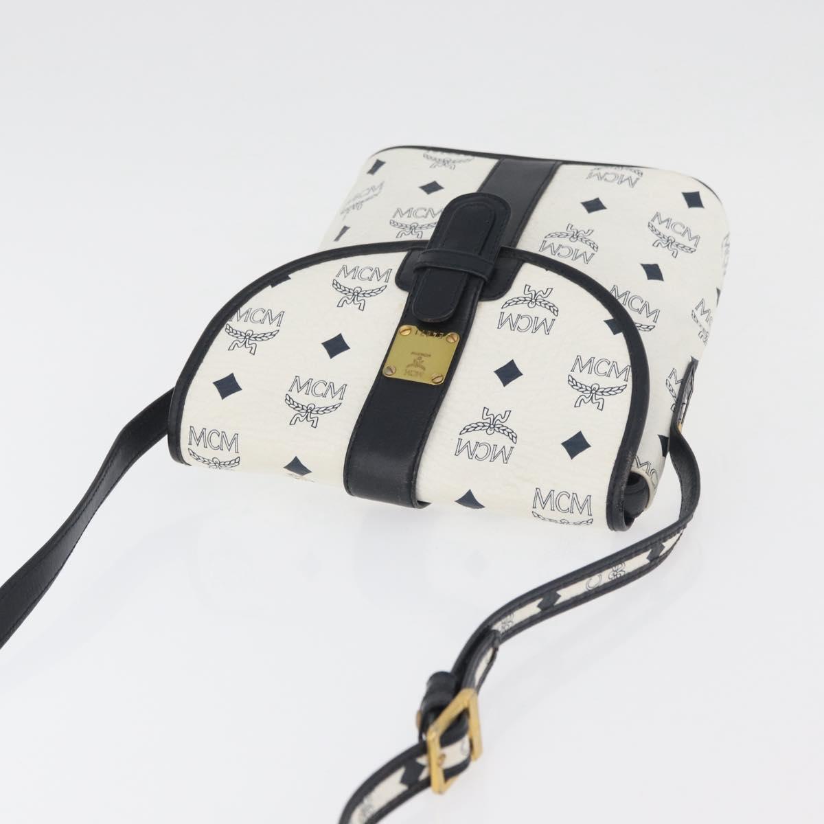 MCM Vicetos Logogram Shoulder Bag PVC Leather White Gold Auth 179730