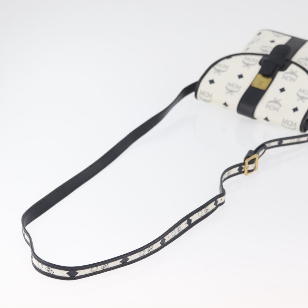 MCM Vicetos Logogram Shoulder Bag PVC Leather White Gold Auth 179730