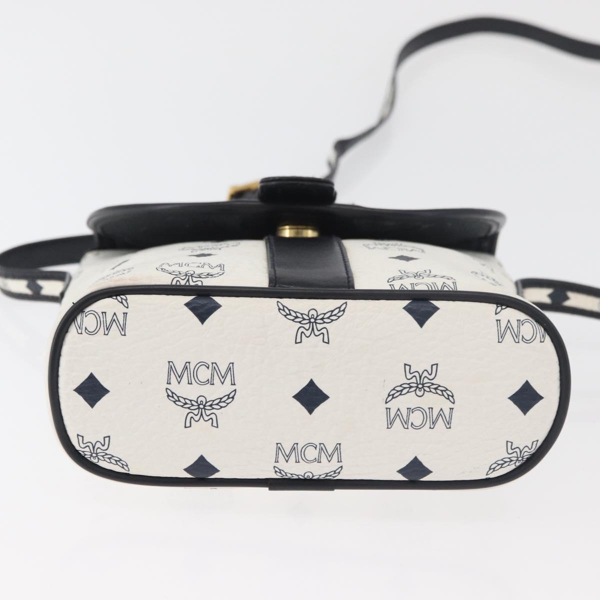MCM Vicetos Logogram Shoulder Bag PVC Leather White Gold Auth 179730