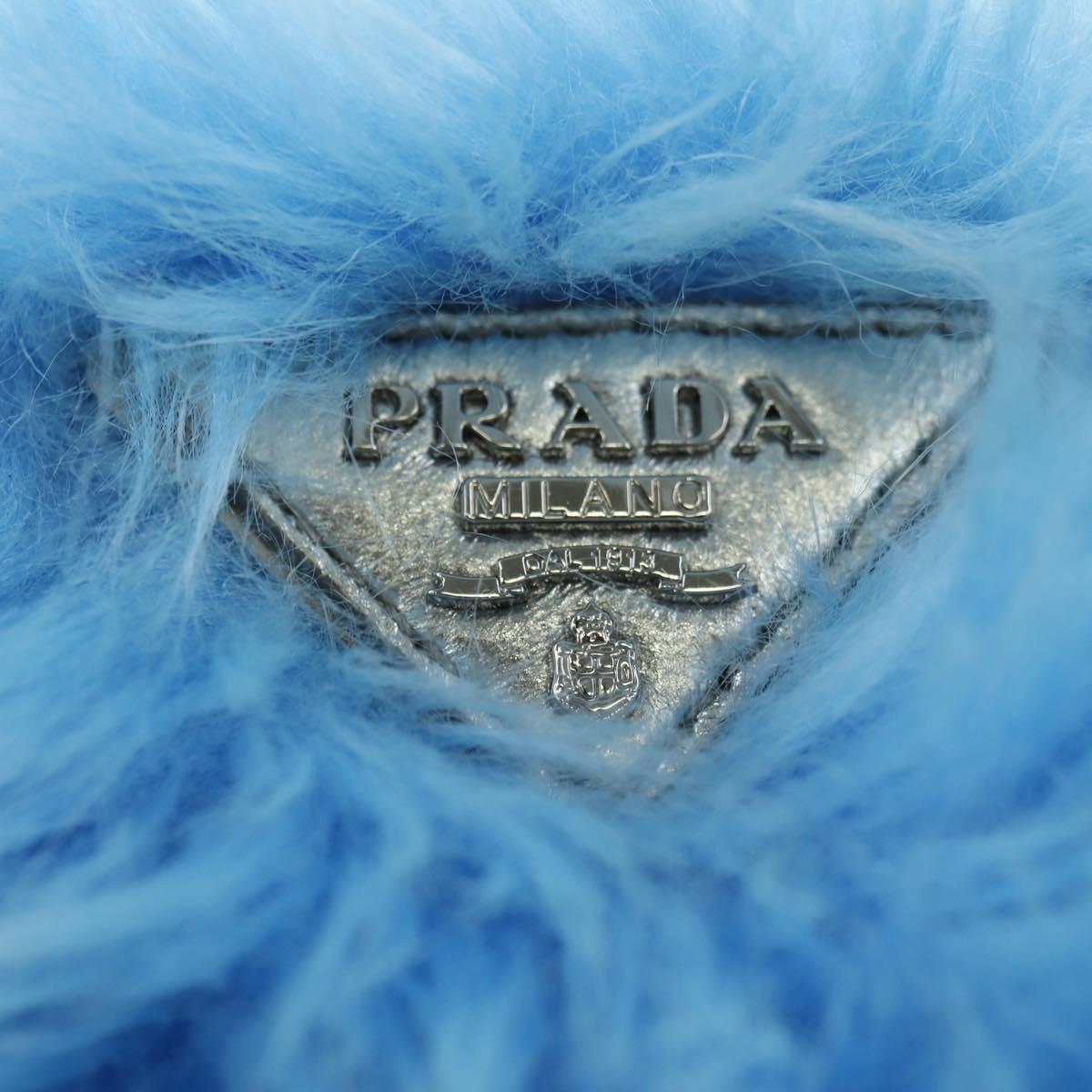 PRADA Clutch Bag Fur Silver Light Blue Auth 179733SM