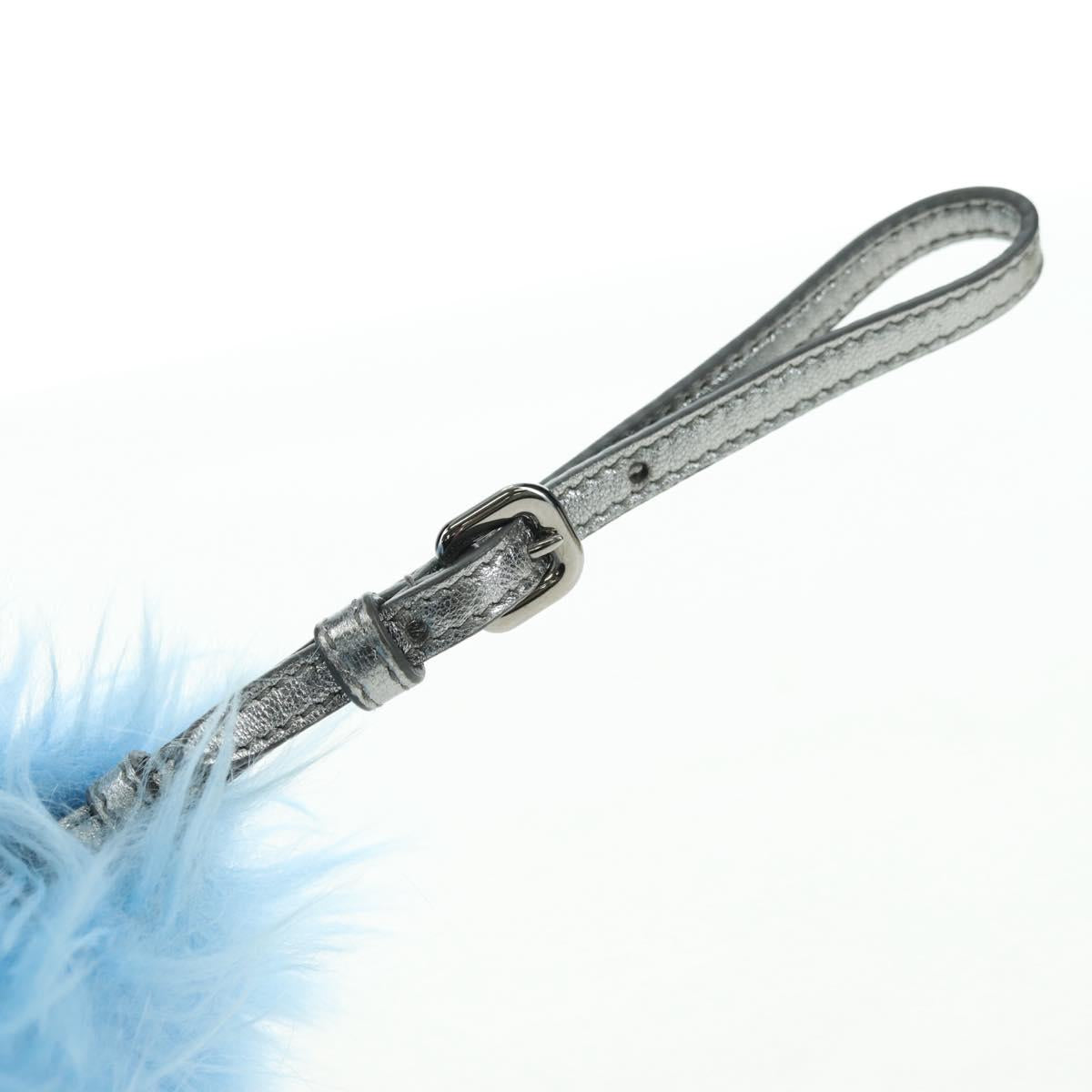 PRADA Clutch Bag Fur Silver Light Blue Auth 179733SM