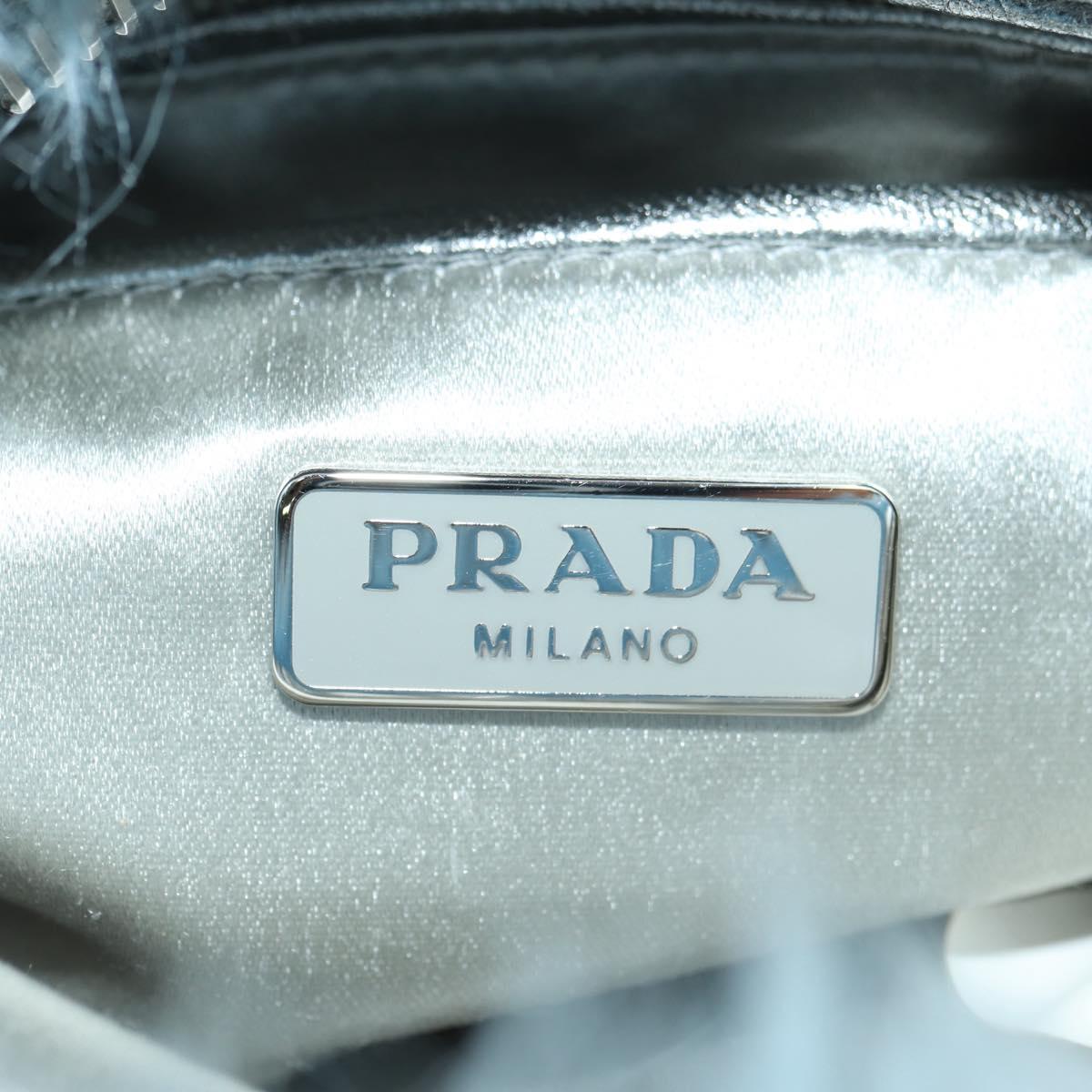 PRADA Clutch Bag Fur Silver Light Blue Auth 179733SM