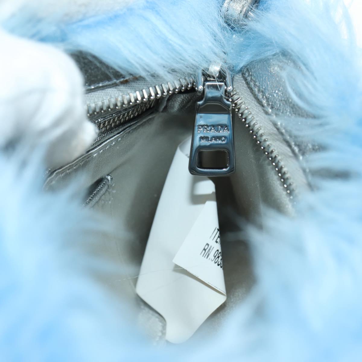 PRADA Clutch Bag Fur Silver Light Blue Auth 179733SM