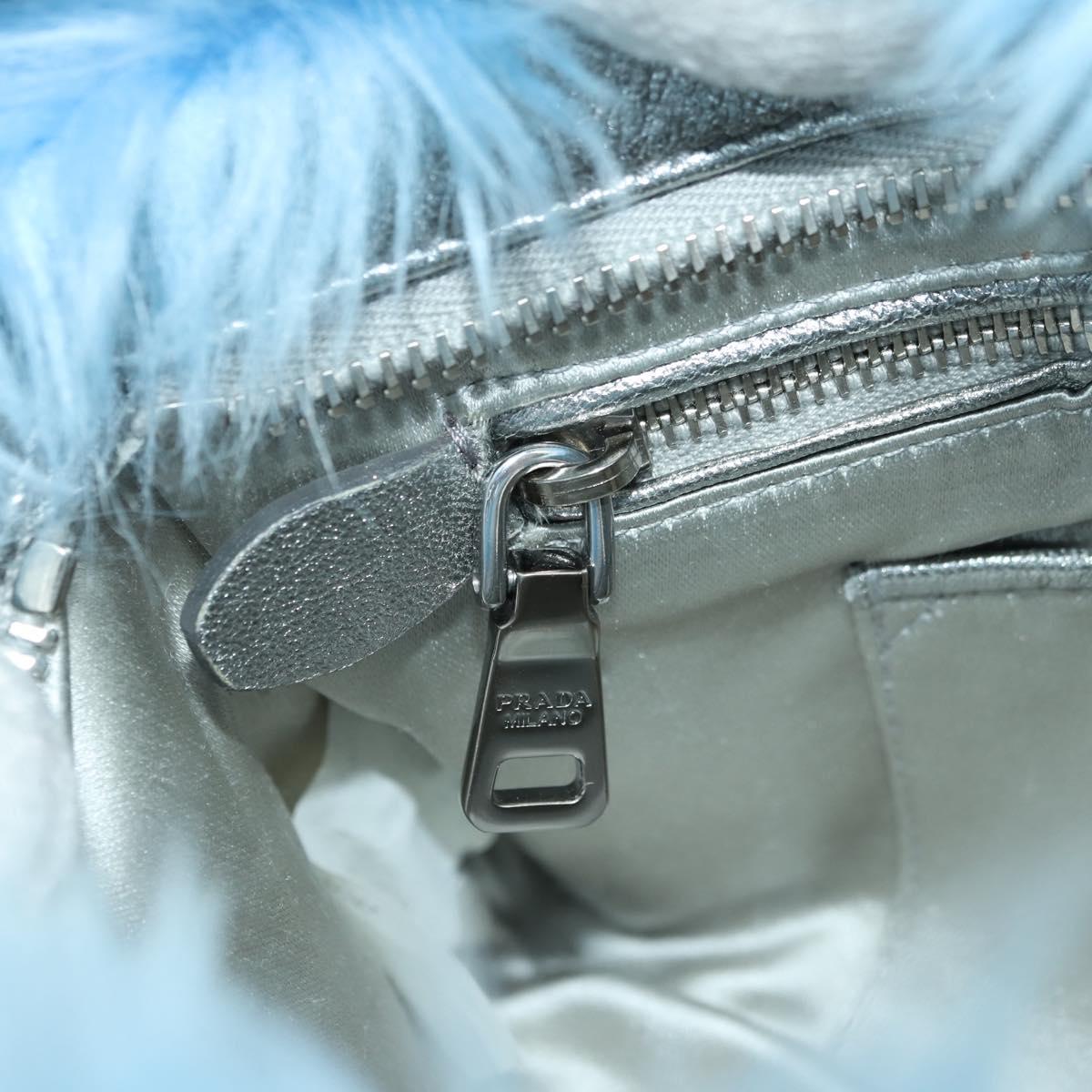 PRADA Clutch Bag Fur Silver Light Blue Auth 179733SM