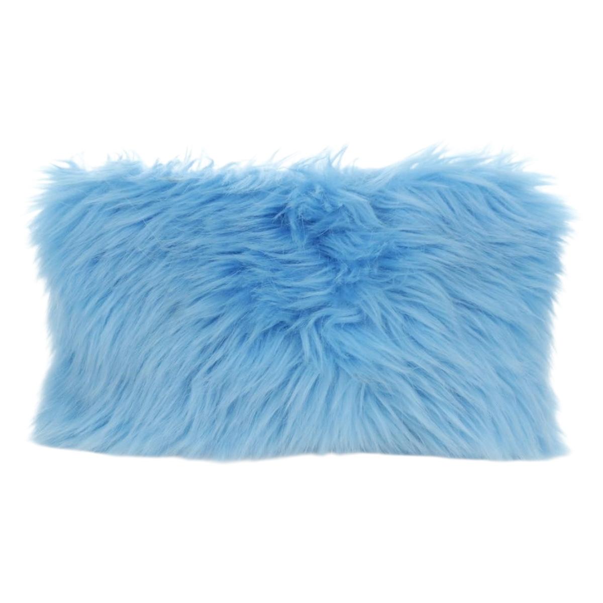 PRADA Clutch Bag Fur Silver Light Blue Auth 179733SM