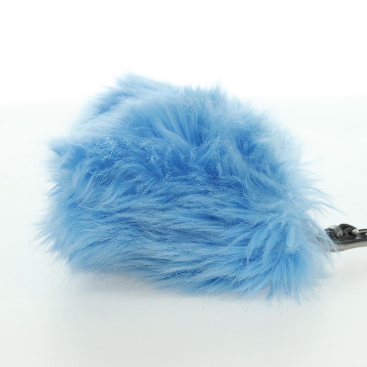 PRADA Clutch Bag Fur Silver Light Blue Auth 179733SM